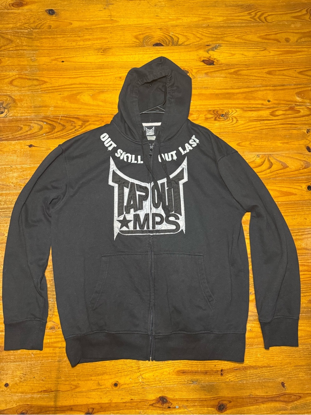 Vintage Tapout MPS Zip Up Hoodie Out Skill Out Last Sweatshirt Black